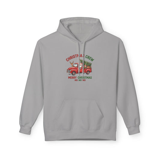 Christmas Crew Hoodie - Red Vintage Truck with Tree, "Merry Christmas Ho Ho Ho"