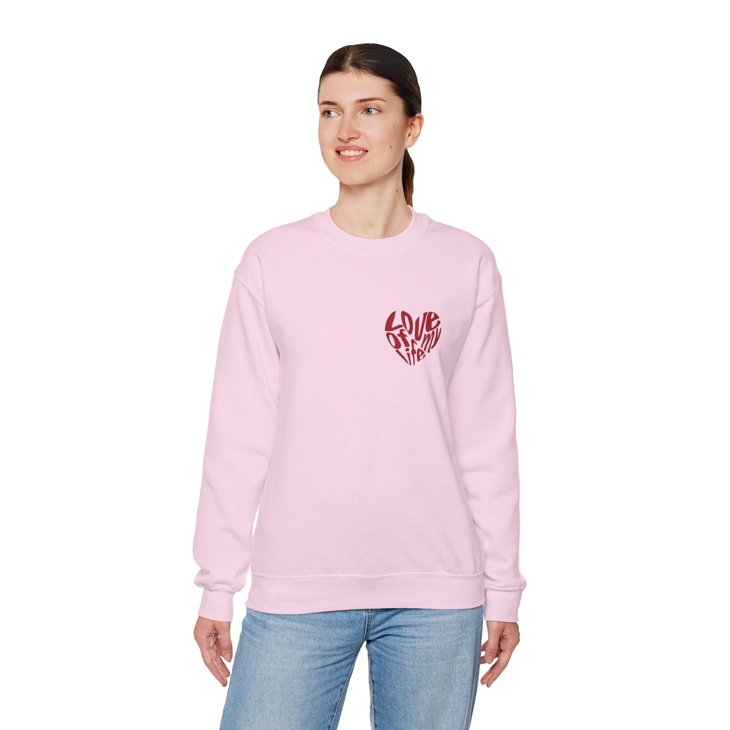 "Love of My Life" Couple Sweatshirt Small Red Heart Graphic Valentine Gift Top
