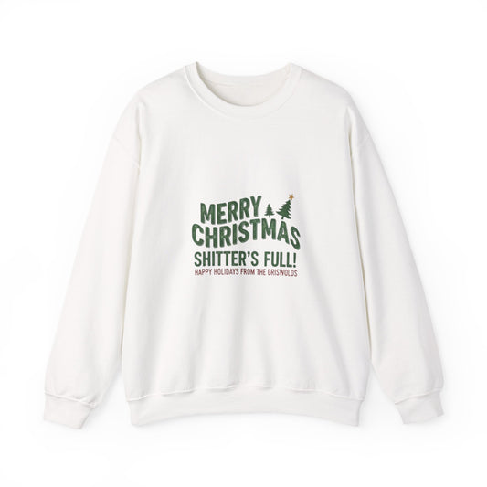 Christmas Sweatshirt - "Merry Christmas Shitter's Full" Funny Holiday Crewneck