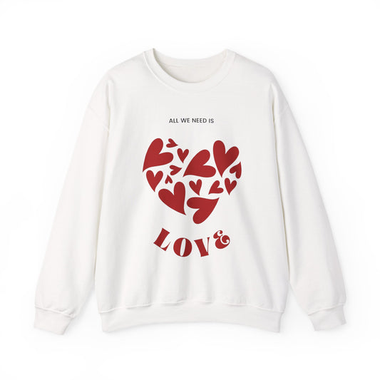 Love Heart Crewneck Sweatshirt — “All We Need is Love” Valentine Pullover