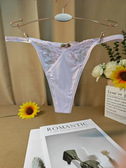 Sexy Women's Low - Waist Thong Underwear: Exquisite Lace Details & Floral Embellishments, Breathable & Alluring