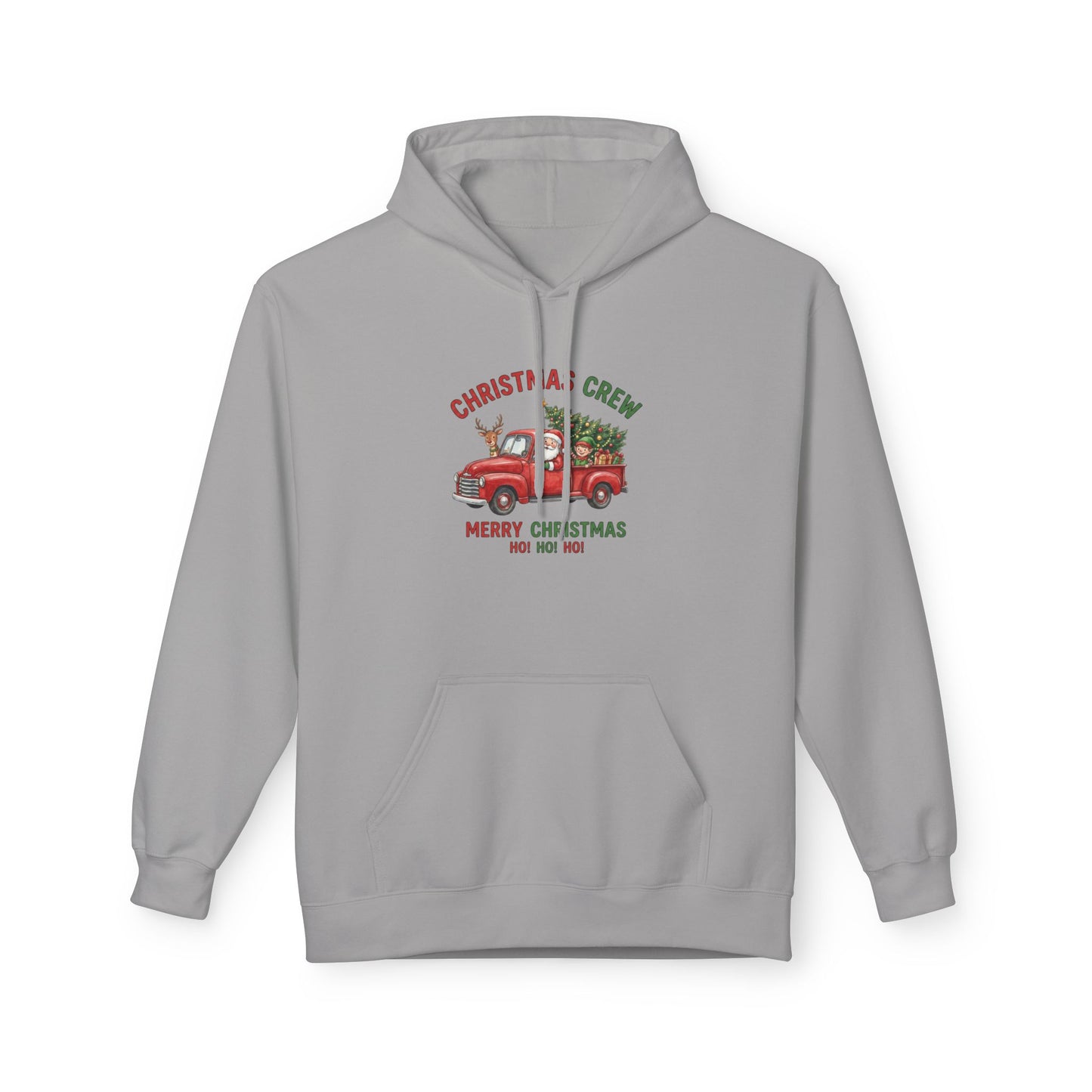 Christmas Crew Hoodie - Red Vintage Truck with Tree, "Merry Christmas Ho Ho Ho"