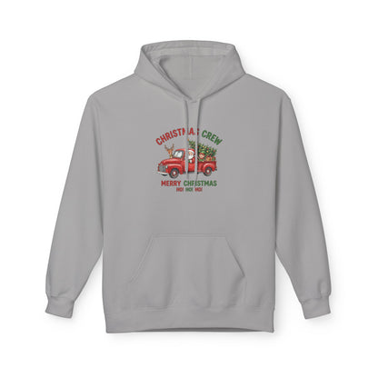 Christmas Crew Hoodie - Red Vintage Truck with Tree, "Merry Christmas Ho Ho Ho"