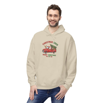 Christmas Crew Hoodie - Red Vintage Truck with Tree, "Merry Christmas Ho Ho Ho"
