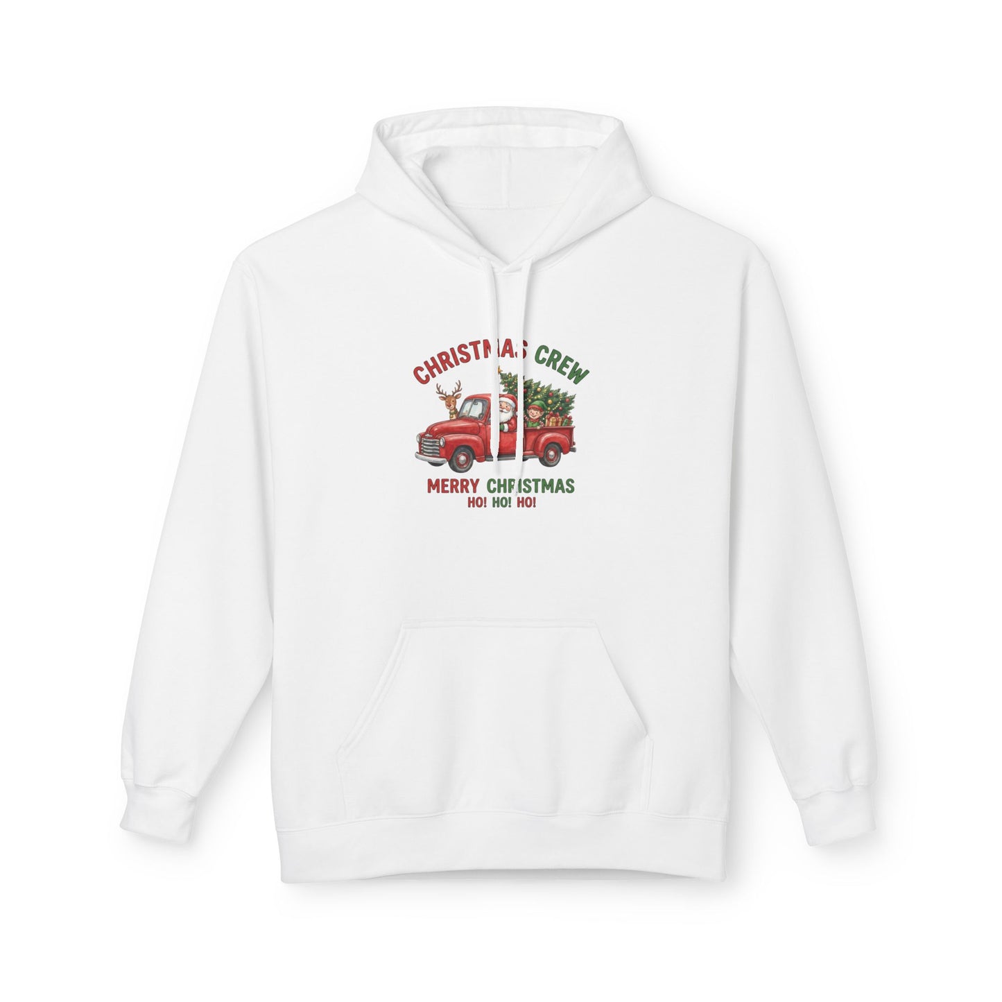 Christmas Crew Hoodie - Red Vintage Truck with Tree, "Merry Christmas Ho Ho Ho"
