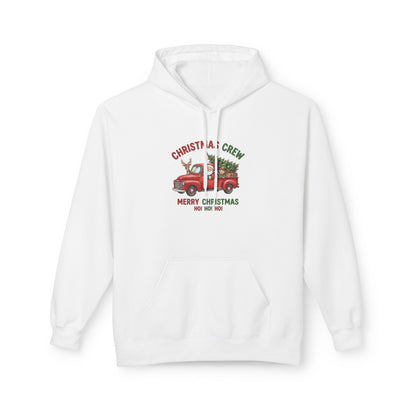 Christmas Crew Hoodie - Red Vintage Truck with Tree, "Merry Christmas Ho Ho Ho"