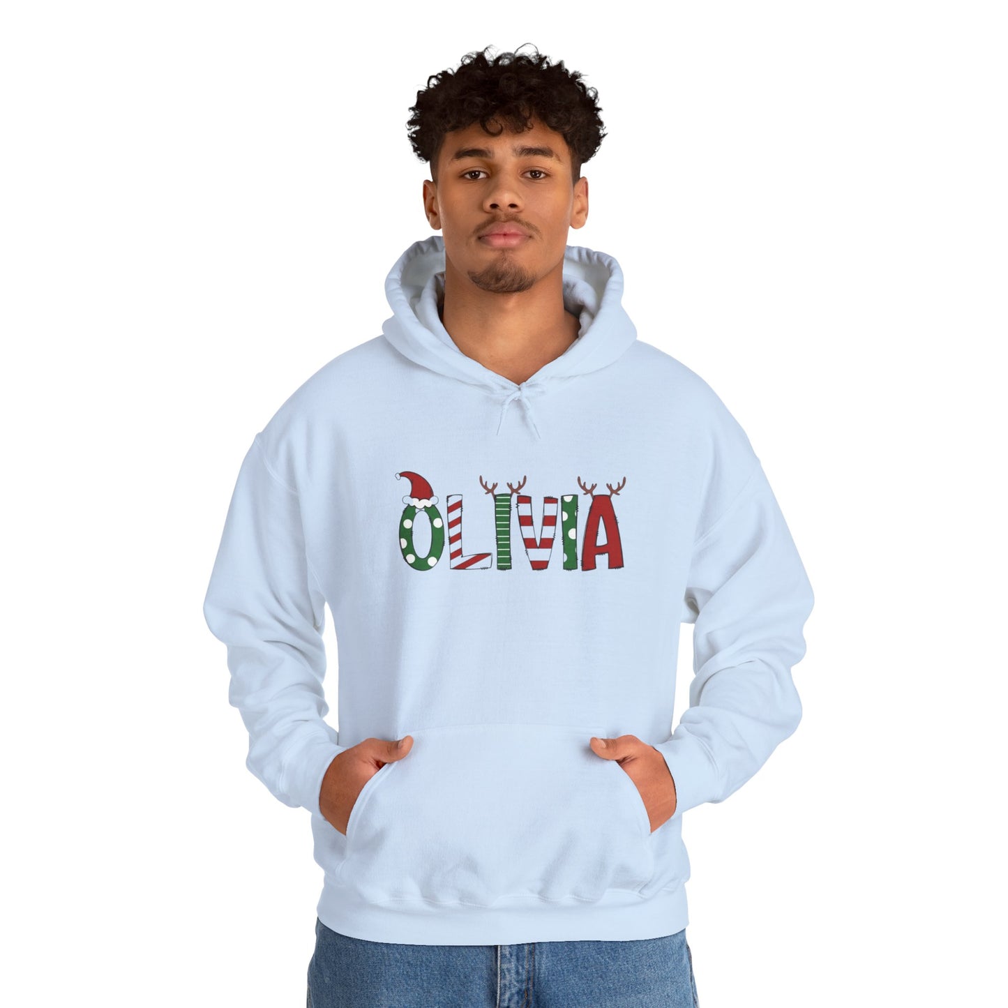 Olivia Christmas Name Hoodie — Personalized Holiday Kids & Adult Sweatshirt