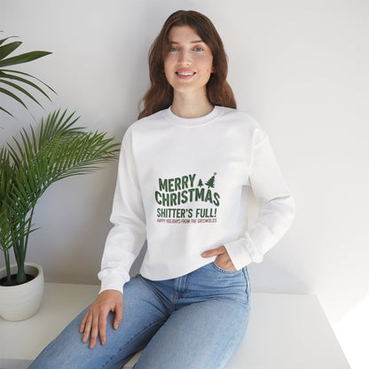 Christmas Sweatshirt - "Merry Christmas Shitter's Full" Funny Holiday Crewneck