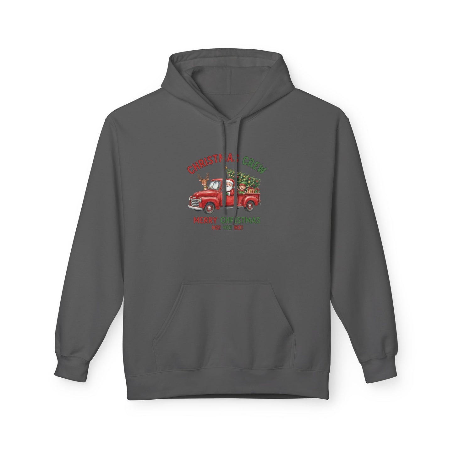 Christmas Crew Hoodie - Red Vintage Truck with Tree, "Merry Christmas Ho Ho Ho"