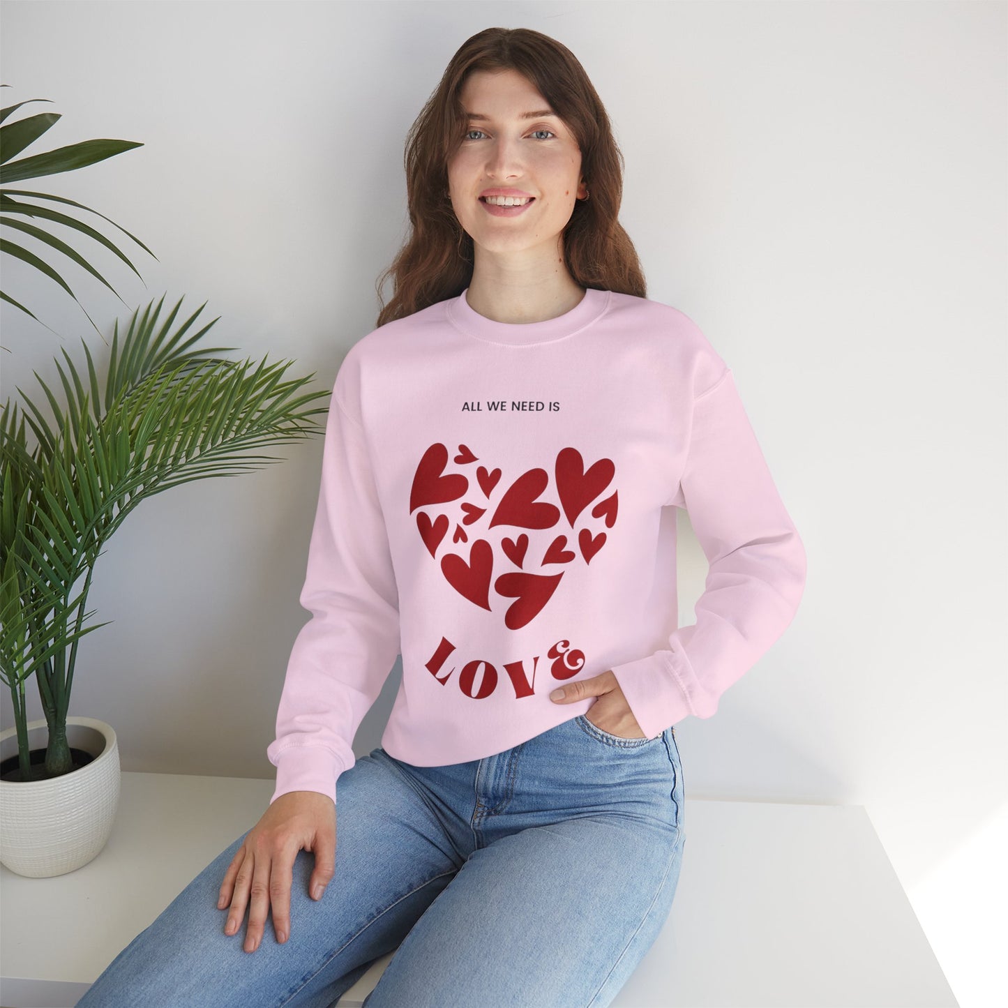 Love Heart Crewneck Sweatshirt — “All We Need is Love” Valentine Pullover