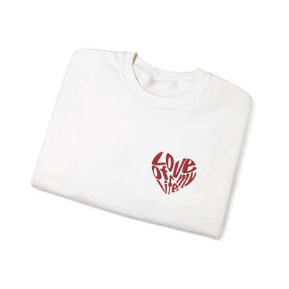 "Love of My Life" Couple Sweatshirt Small Red Heart Graphic Valentine Gift Top