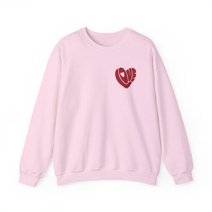 Love Heart Crewneck Sweatshirt — Retro Red "Love" Chest Graphic