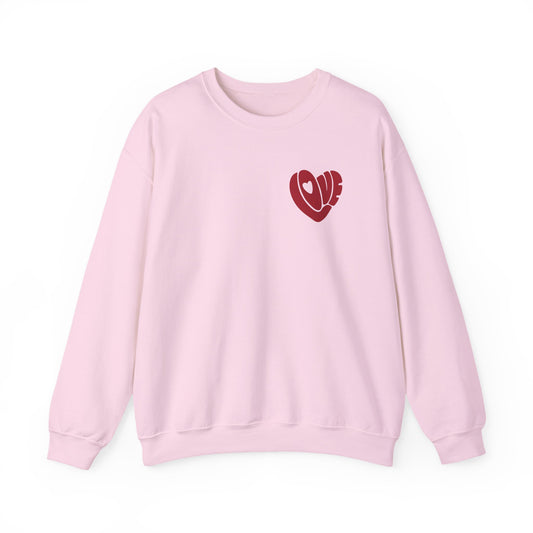 Love Heart Crewneck Sweatshirt — Retro Red "Love" Chest Graphic
