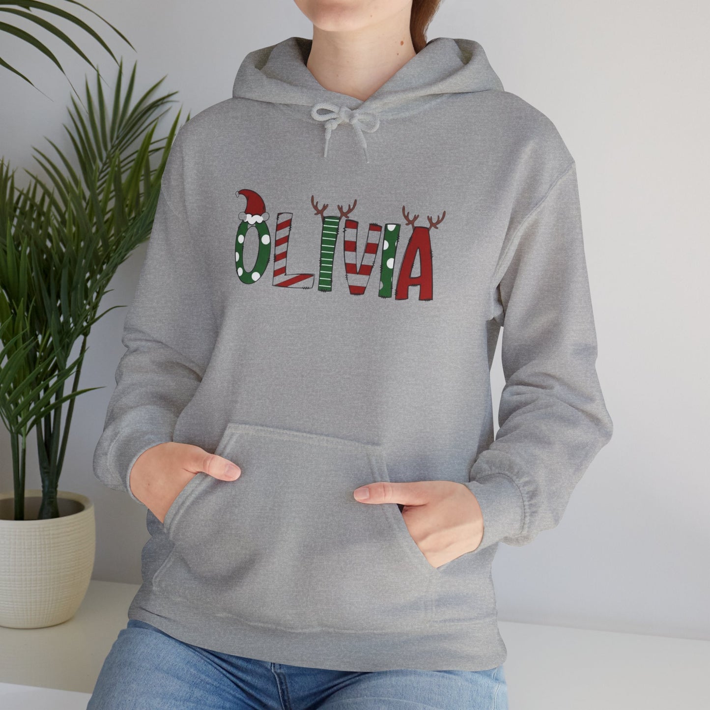 Olivia Christmas Name Hoodie — Personalized Holiday Kids & Adult Sweatshirt