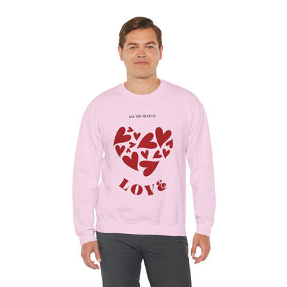 Love Heart Crewneck Sweatshirt — “All We Need is Love” Valentine Pullover