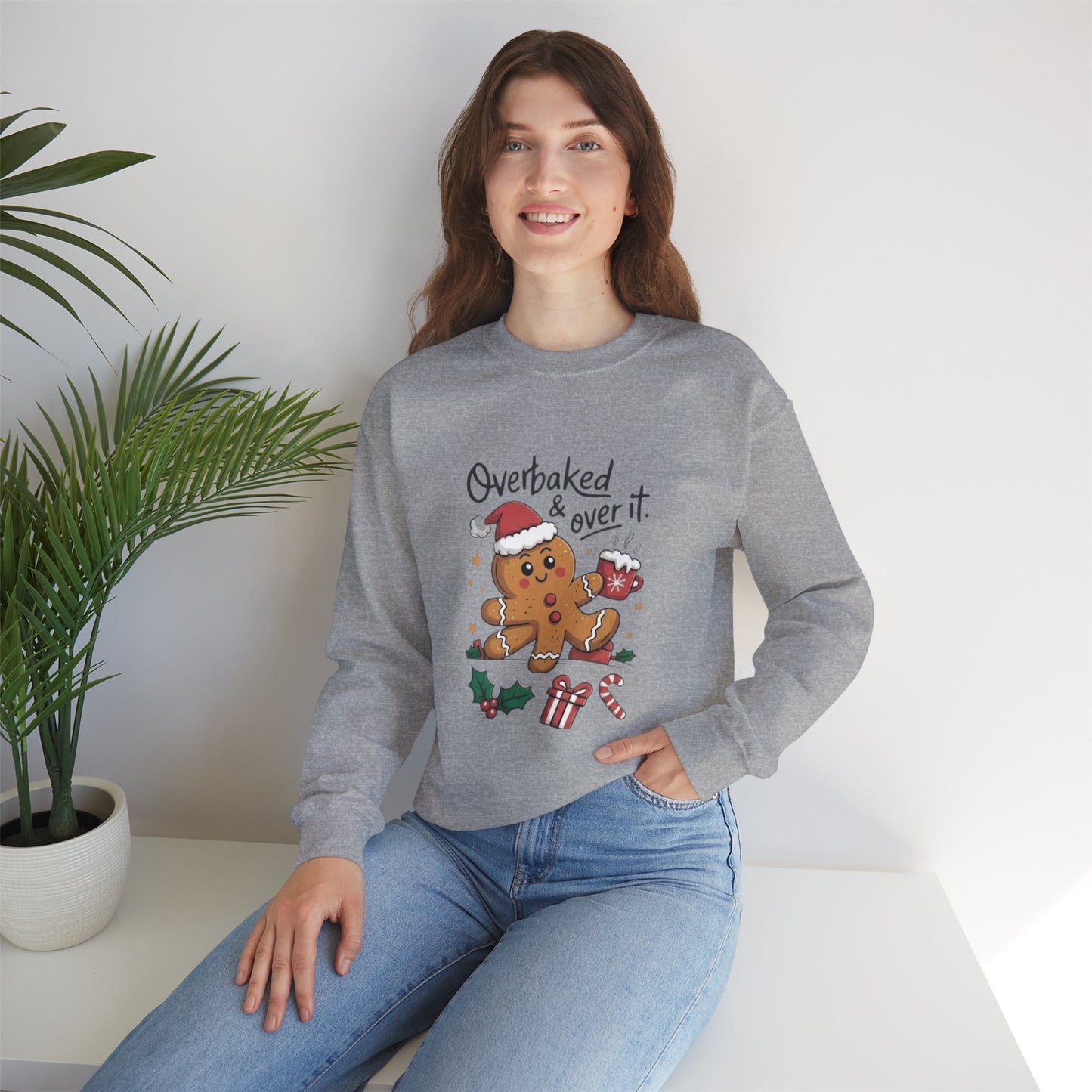 Gingerbread 'Overbaked & Over It' Holiday Crewneck Sweatshirt