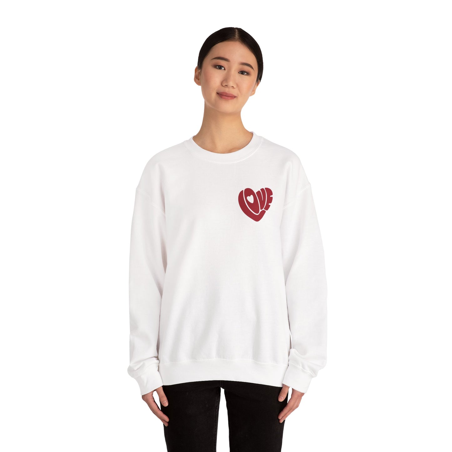 Love Heart Crewneck Sweatshirt — Retro Red "Love" Chest Graphic