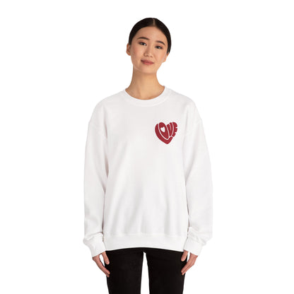 Love Heart Crewneck Sweatshirt — Retro Red "Love" Chest Graphic