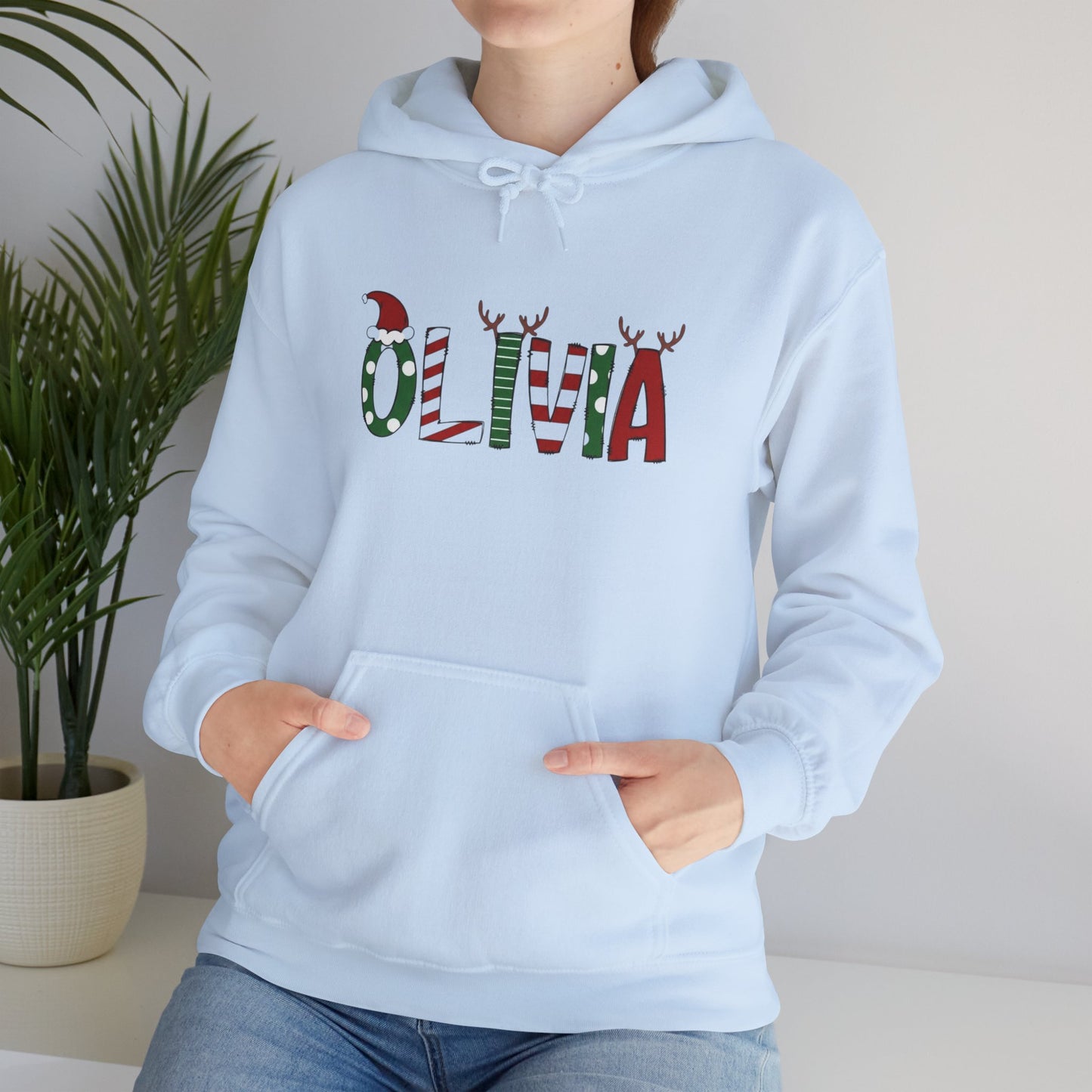 Olivia Christmas Name Hoodie — Personalized Holiday Kids & Adult Sweatshirt