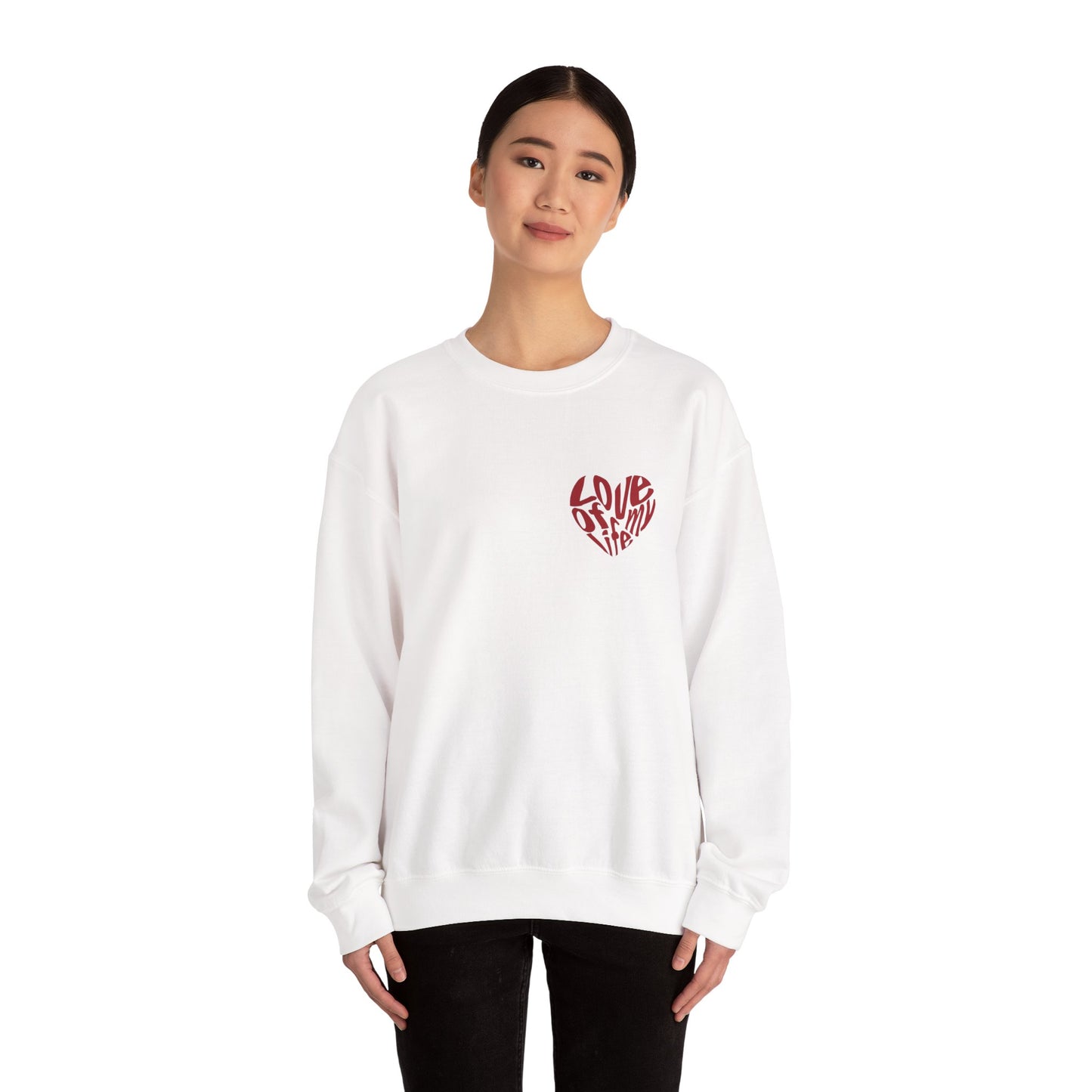 "Love of My Life" Couple Sweatshirt Small Red Heart Graphic Valentine Gift Top