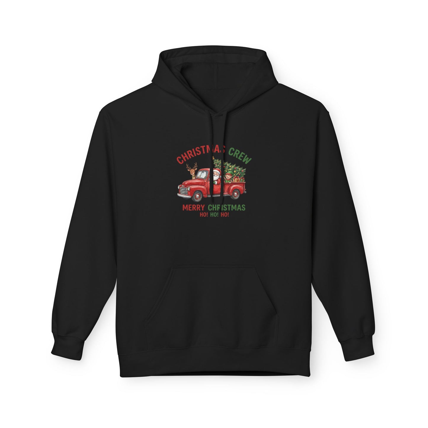 Christmas Crew Hoodie - Red Vintage Truck with Tree, "Merry Christmas Ho Ho Ho"