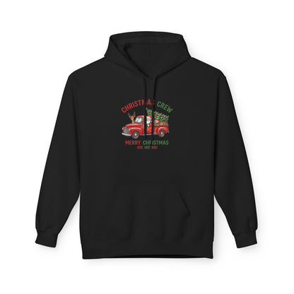 Christmas Crew Hoodie - Red Vintage Truck with Tree, "Merry Christmas Ho Ho Ho"