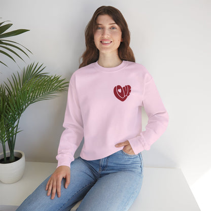 Love Heart Crewneck Sweatshirt — Retro Red "Love" Chest Graphic