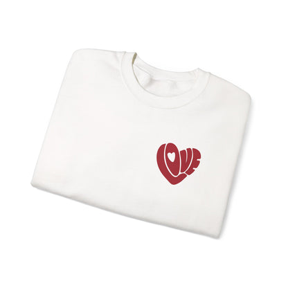 Love Heart Crewneck Sweatshirt — Retro Red "Love" Chest Graphic