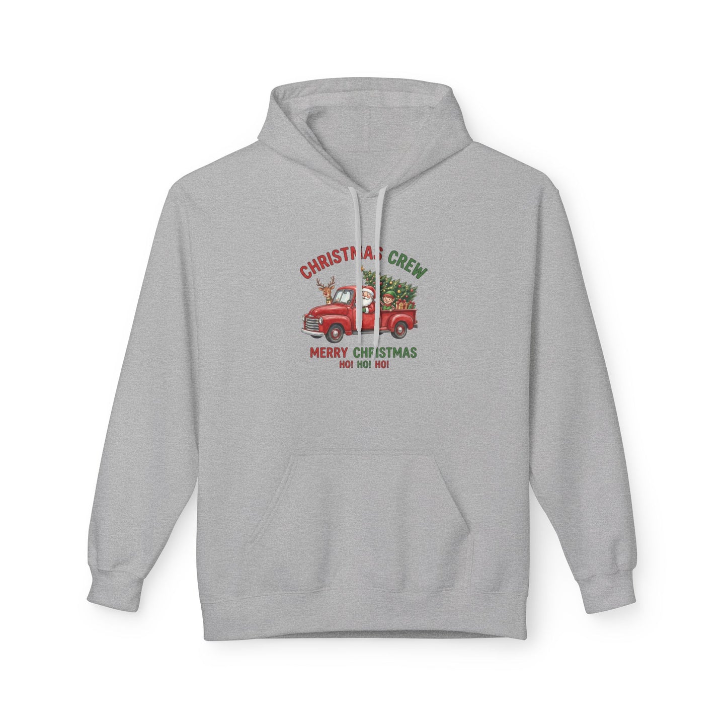 Christmas Crew Hoodie - Red Vintage Truck with Tree, "Merry Christmas Ho Ho Ho"