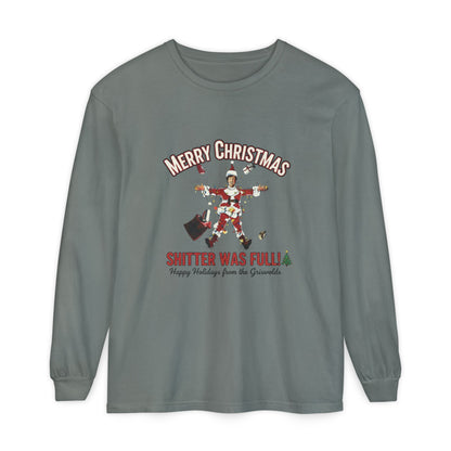Merry Christmas “Shitter Was Full” Long Sleeve Tee - Funny Holiday Shirt