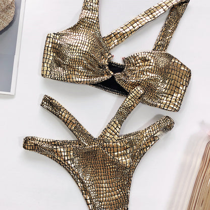 Bikini Bronzing Fabric Snake Pattern Swimsuit