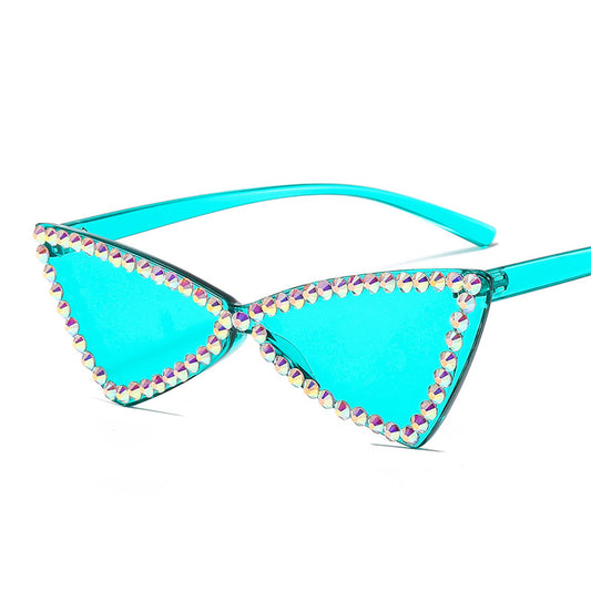 Retro Triangle Rimless Glasses Rhinestone Sunglasses Ladies Cat Eye Sunglasses