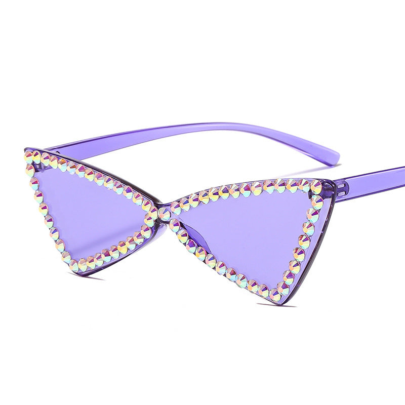 Retro Triangle Rimless Glasses Rhinestone Sunglasses Ladies Cat Eye Sunglasses
