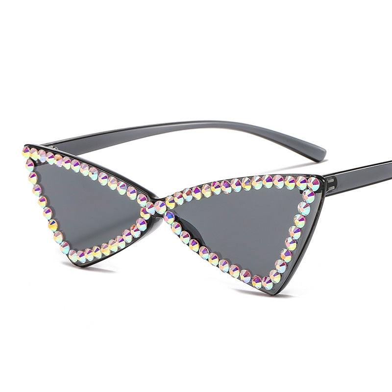 Retro Triangle Rimless Glasses Rhinestone Sunglasses Ladies Cat Eye Sunglasses