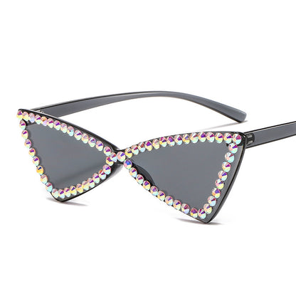 Retro Triangle Rimless Glasses Rhinestone Sunglasses Ladies Cat Eye Sunglasses