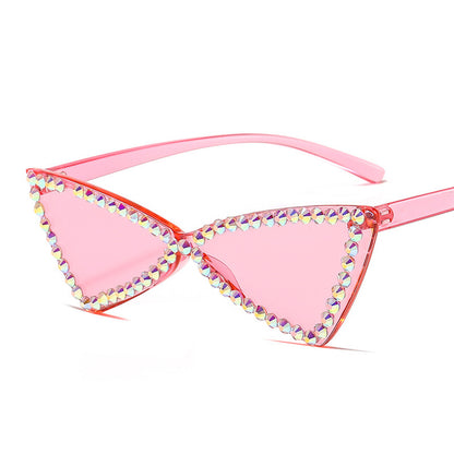 Retro Triangle Rimless Glasses Rhinestone Sunglasses Ladies Cat Eye Sunglasses