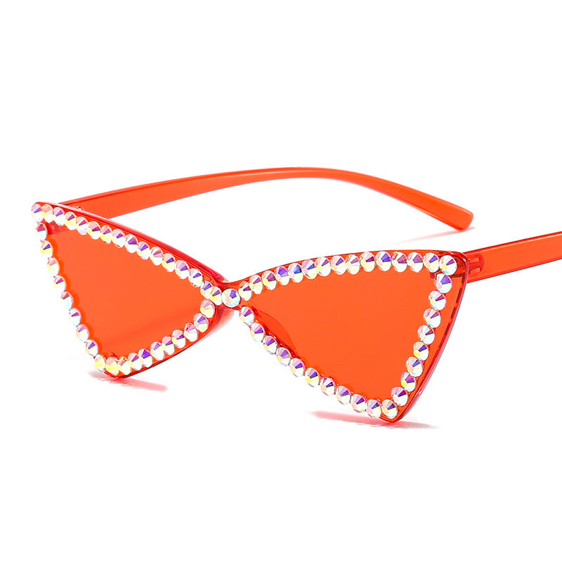 Retro Triangle Rimless Glasses Rhinestone Sunglasses Ladies Cat Eye Sunglasses