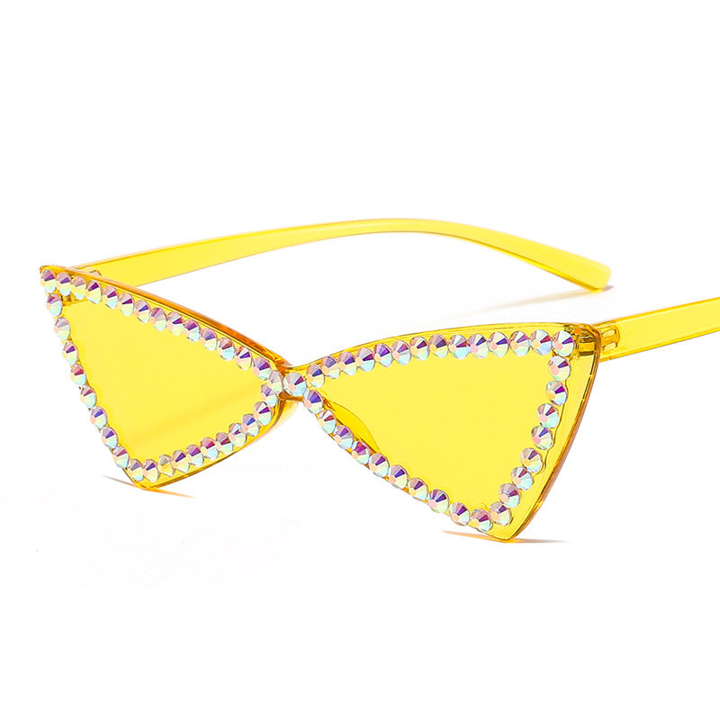 Retro Triangle Rimless Glasses Rhinestone Sunglasses Ladies Cat Eye Sunglasses