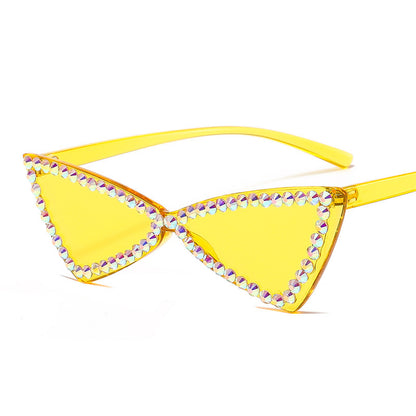 Retro Triangle Rimless Glasses Rhinestone Sunglasses Ladies Cat Eye Sunglasses