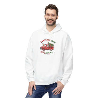 Christmas Crew Hoodie - Red Vintage Truck with Tree, "Merry Christmas Ho Ho Ho"
