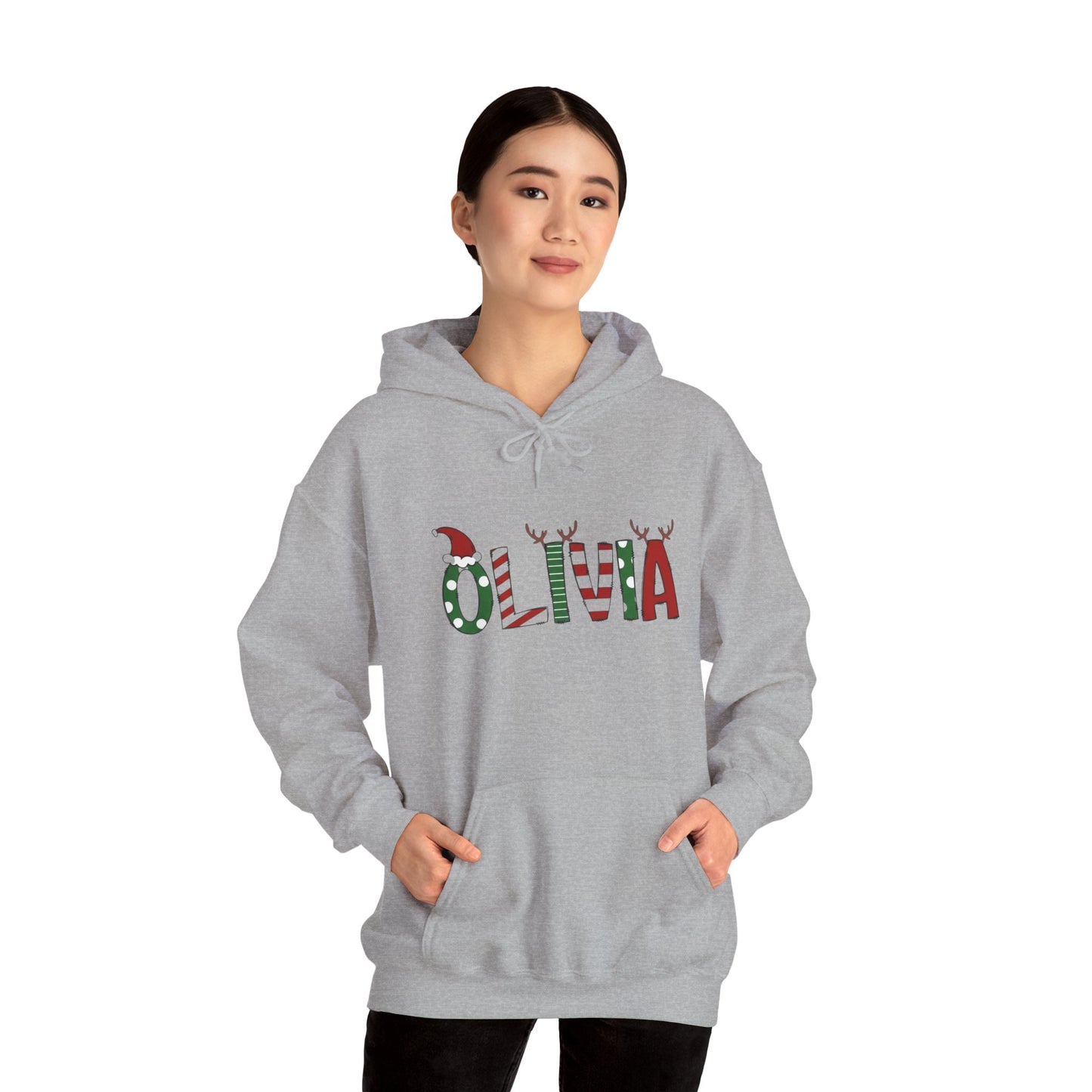 Olivia Christmas Name Hoodie — Personalized Holiday Kids & Adult Sweatshirt