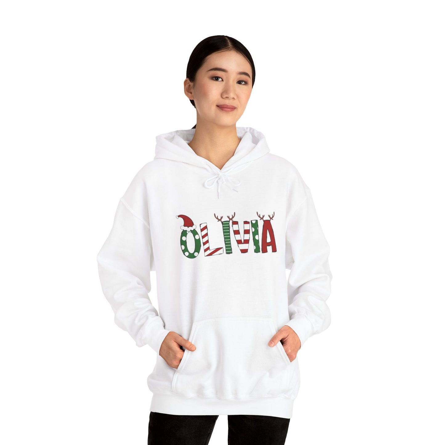 Olivia Christmas Name Hoodie — Personalized Holiday Kids & Adult Sweatshirt