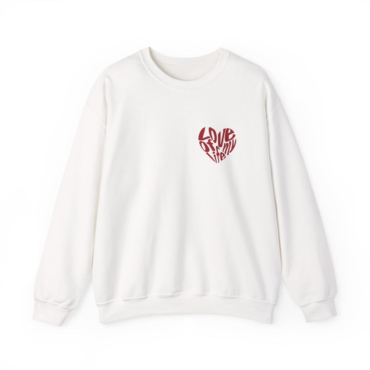 "Love of My Life" Couple Sweatshirt Small Red Heart Graphic Valentine Gift Top