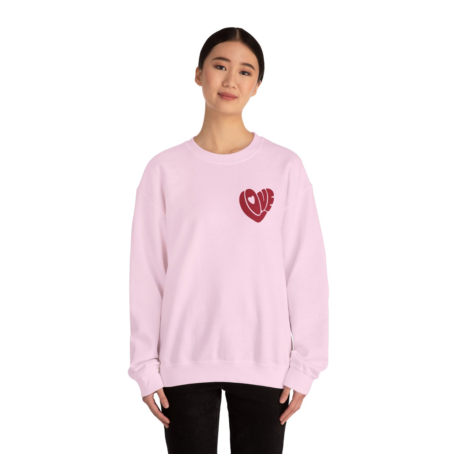 Love Heart Crewneck Sweatshirt — Retro Red "Love" Chest Graphic