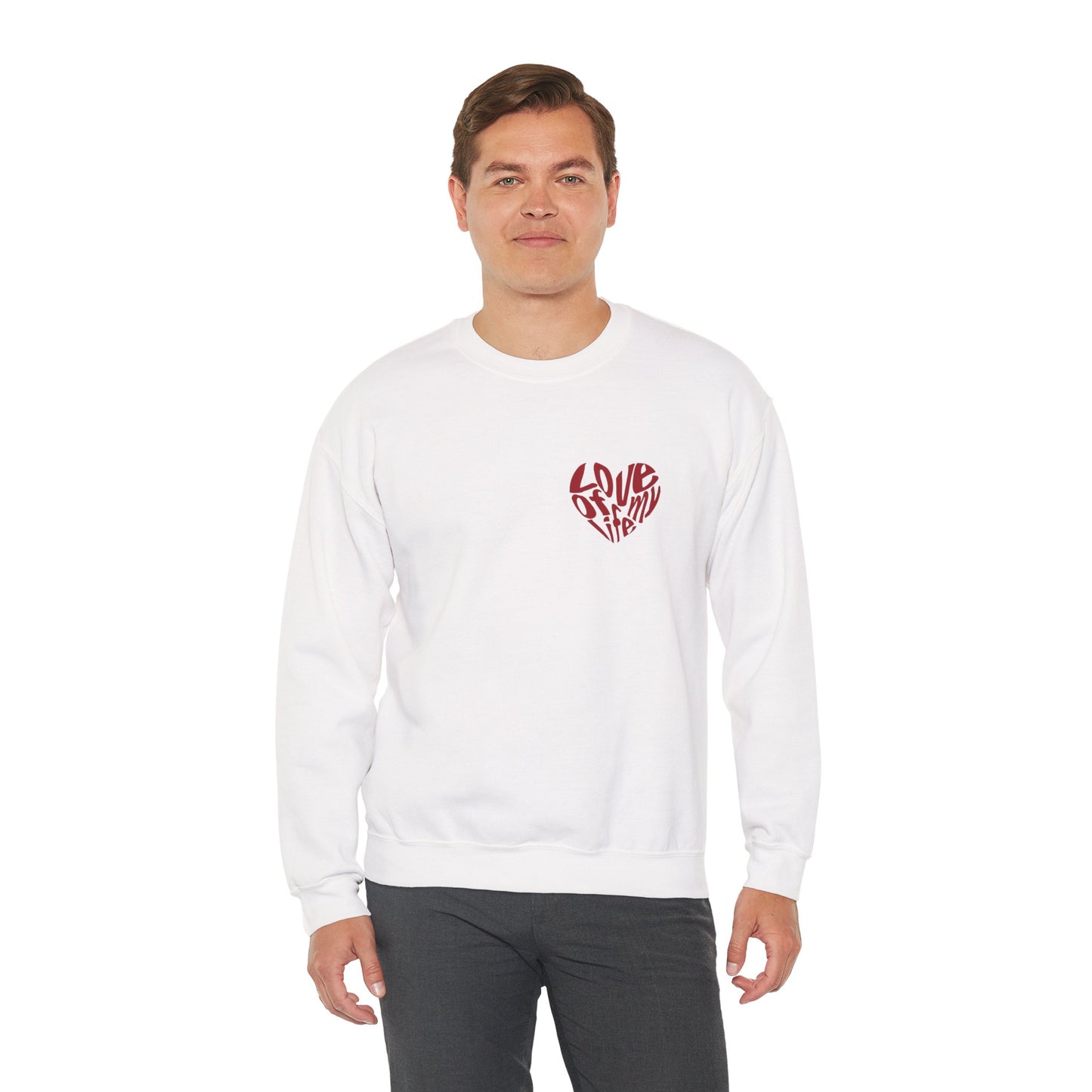 "Love of My Life" Couple Sweatshirt Small Red Heart Graphic Valentine Gift Top