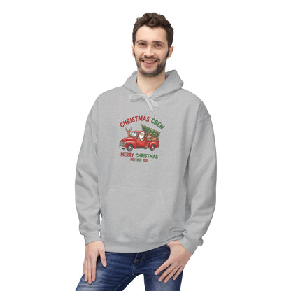 Christmas Crew Hoodie - Red Vintage Truck with Tree, "Merry Christmas Ho Ho Ho"