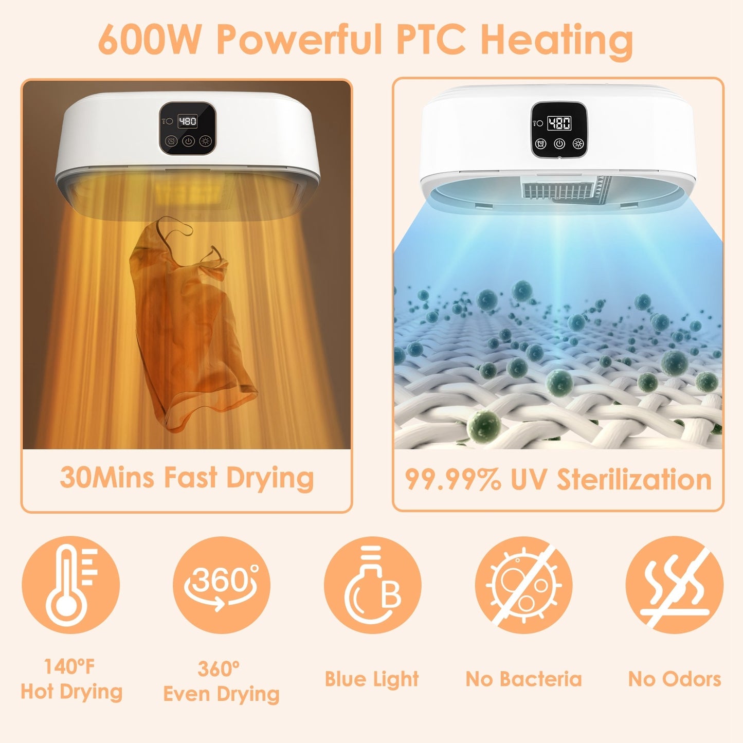 Remote Control Portable Clothes Dryer Machine Mini Foldable With Timer UV Sterilization