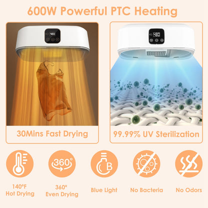 Remote Control Portable Clothes Dryer Machine Mini Foldable With Timer UV Sterilization