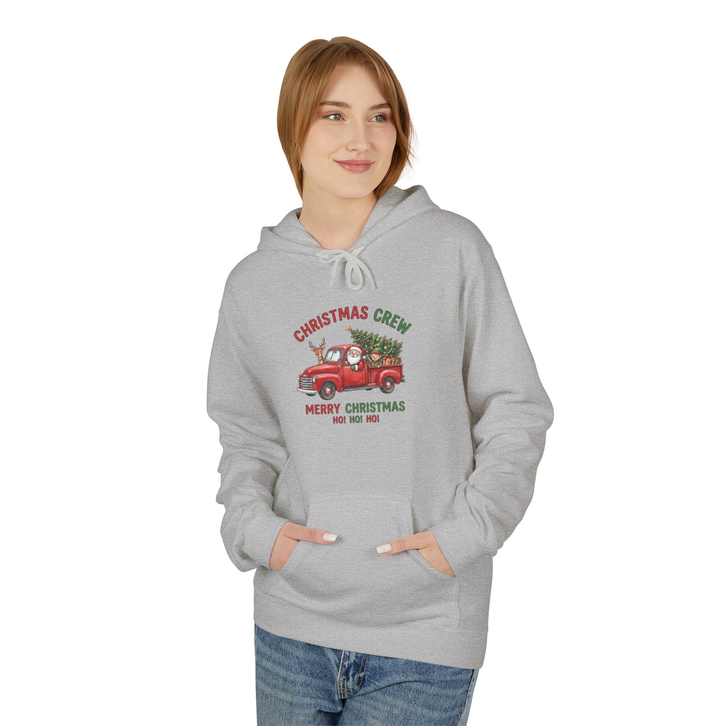 Christmas Crew Hoodie - Red Vintage Truck with Tree, "Merry Christmas Ho Ho Ho"