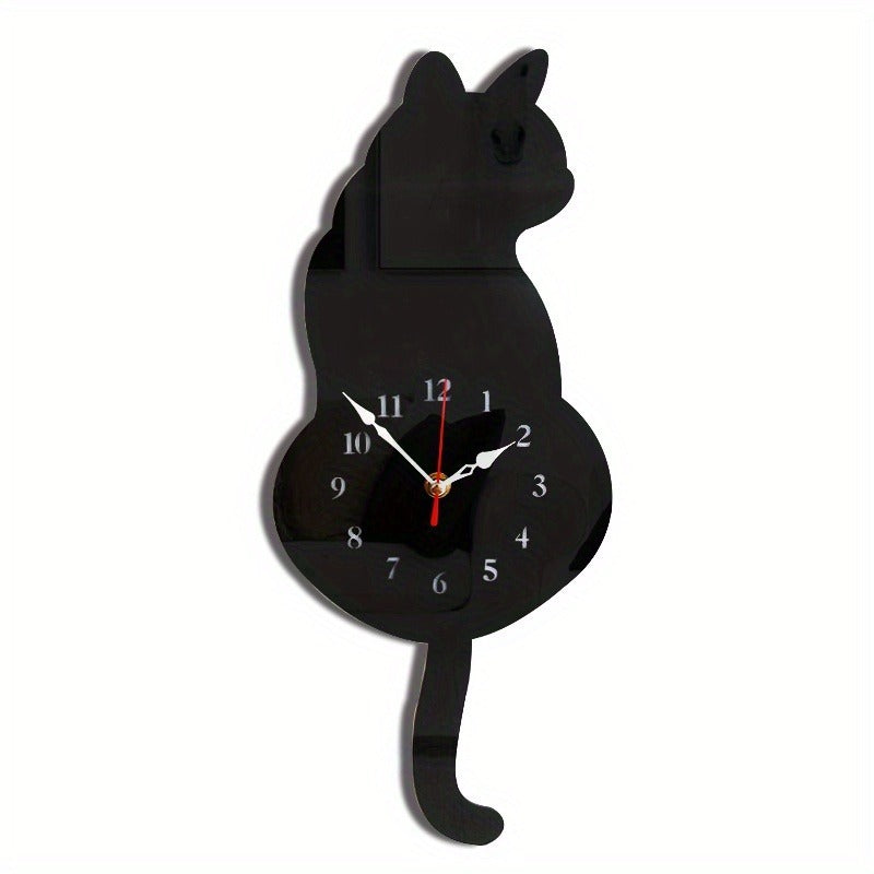 Whimsical Black Cat Pendulum Wall Clock With Moving Tail
